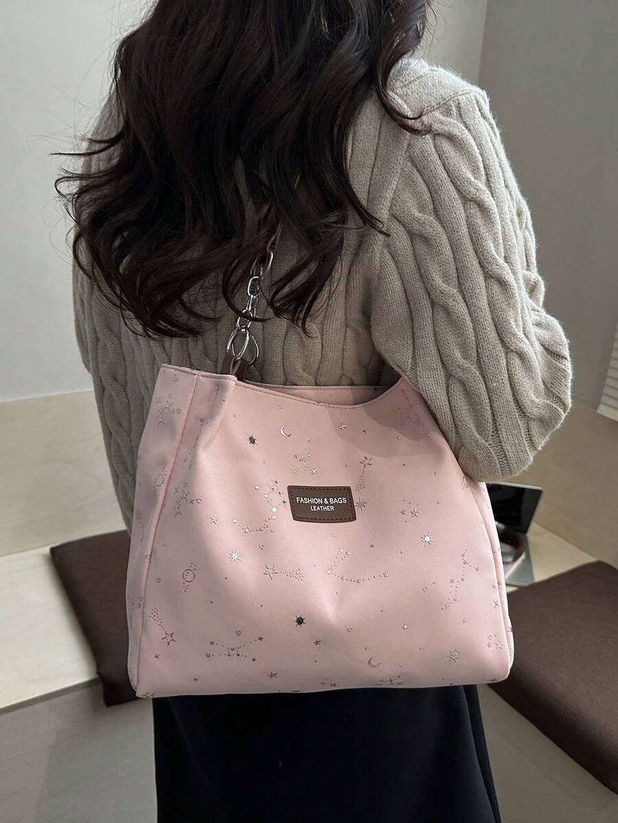 Fashionable Striped Handbag- Women's Large Capacity Shoulder Bag- Zipper Tote Bag For Daily Use- Minimalist Chain Shoulder Tote Bag For Teen Girls Women College Students,Rookies & White-Collar Work