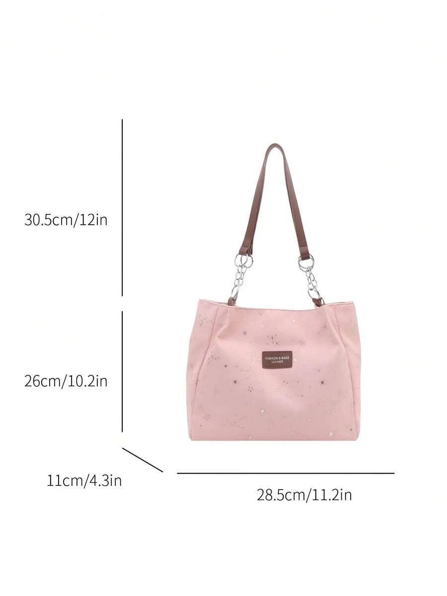 Fashionable Striped Handbag- Women's Large Capacity Shoulder Bag- Zipper Tote Bag For Daily Use- Minimalist Chain Shoulder Tote Bag For Teen Girls Women College Students,Rookies & White-Collar Work