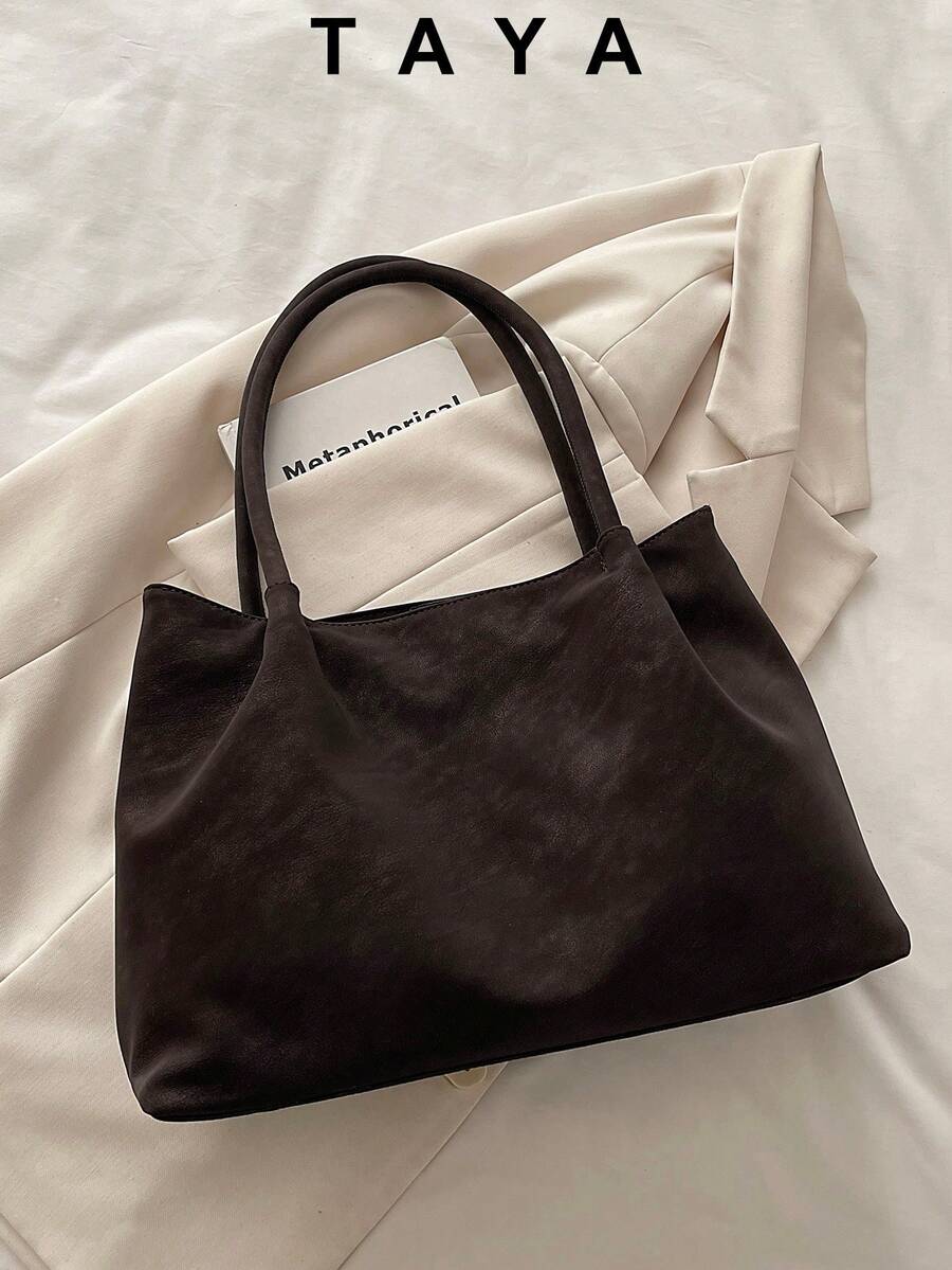 New Vintage Fashion Large Capacity Tote Bag, Lightweight Minimalist, Solid Color Shoulder Bag. Suitable For Women's Daily Life, Casual, Commute, Work, Vacation And Student Use