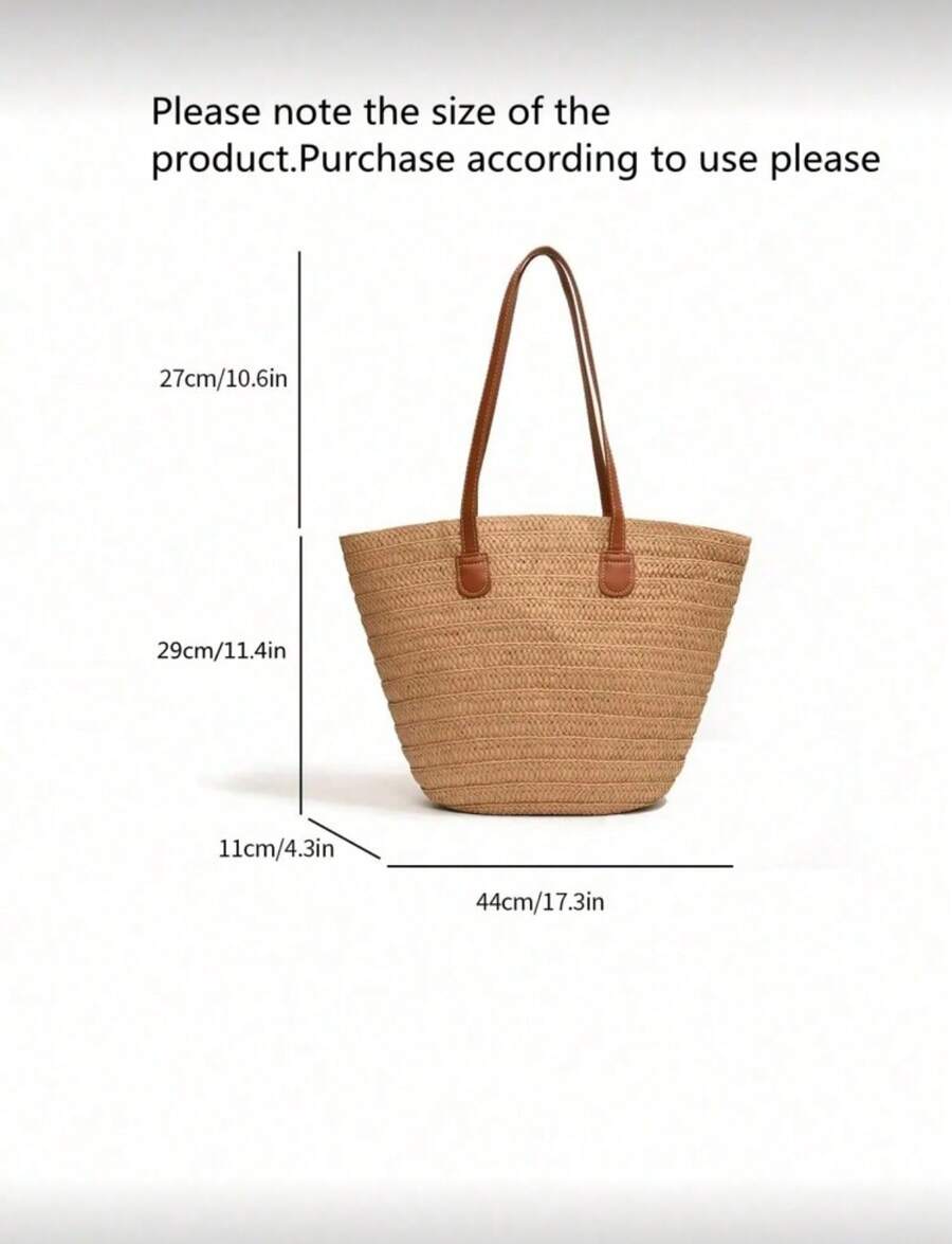 Fashionable Woven Tote Bag For Women,Large Capacity Shoulder Handbag,All-Match Commuter Outing Bucket Bag,Summer Women Bags For Vacation,Holiday, Straw Purse, Straw Beach Bag, Beach Necessities, Beach