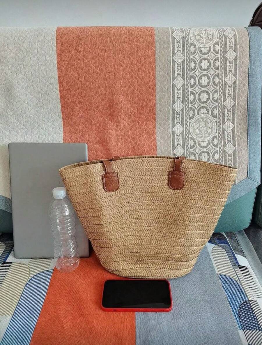 Fashionable Woven Tote Bag For Women,Large Capacity Shoulder Handbag,All-Match Commuter Outing Bucket Bag,Summer Women Bags For Vacation,Holiday, Straw Purse, Straw Beach Bag, Beach Necessities, Beach