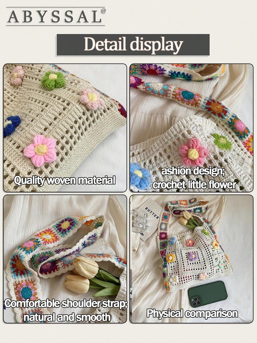 Boho Crochet Beach Bag For Women Large-Capacity Crochet Shoulder Bag Retro Tote Bag Handbag Crossbody Bag For Parties Shopping And Travel Essential