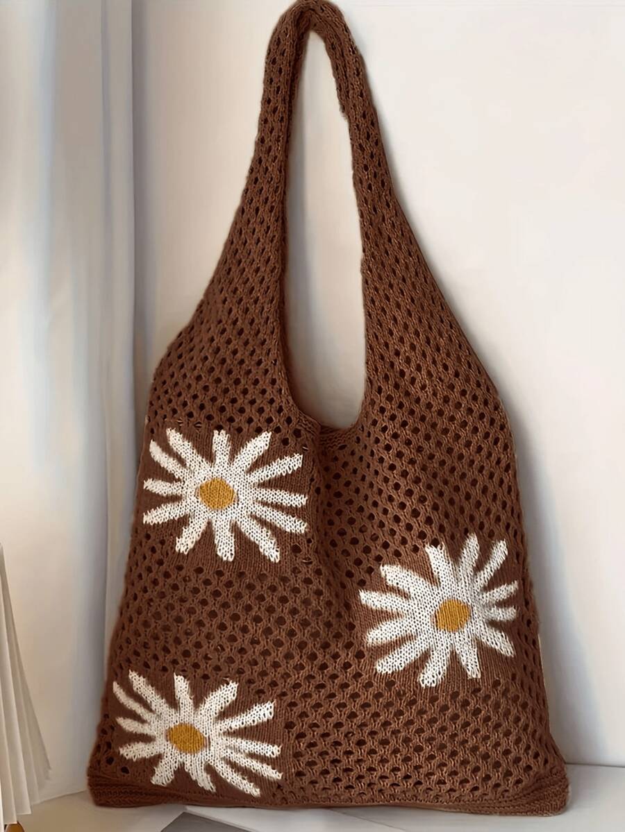 LFIRSTL Minimalist Hollow Design Crochet Knitted Tote Bag, Large Capacity Portable Vacation Bag, Suitable For Working Women, Students, High School, College