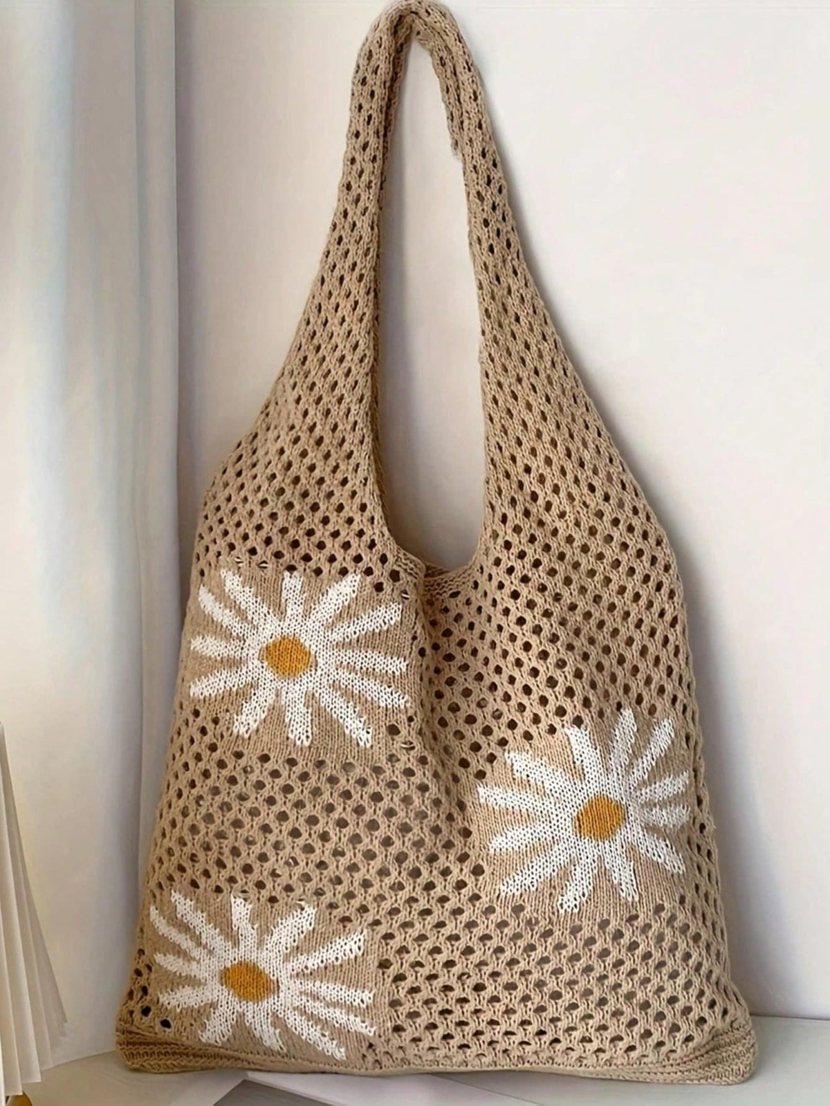 LFIRSTL Minimalist Hollow Design Crochet Knitted Tote Bag, Large Capacity Portable Vacation Bag, Suitable For Working Women, Students, High School, College
