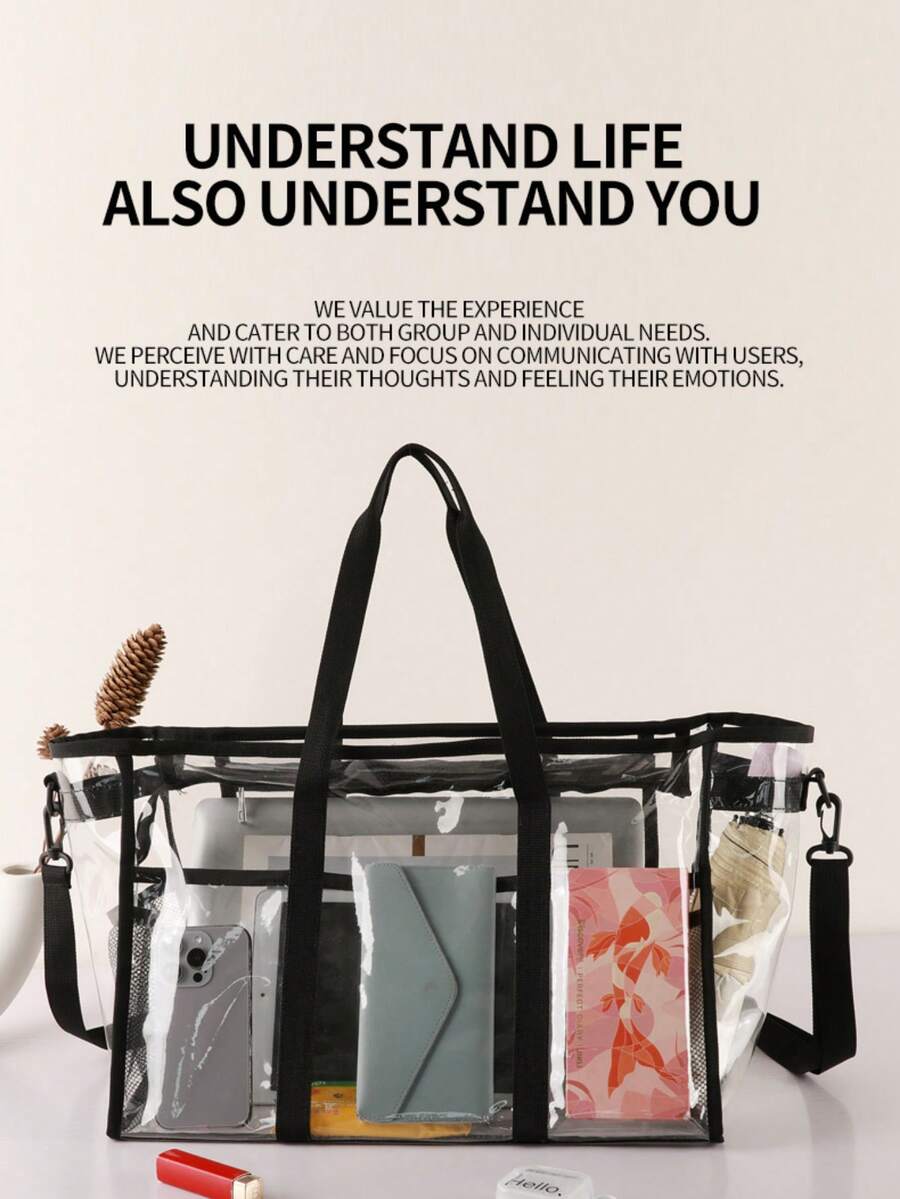 Ubysoyi Clear Tote Bag Set With Inner Pouch Stadium Bag Shoulder Beach Mommy Bag Handbag For Women/Unisex For Fitness Concert Sport Swim Travel Vacation
