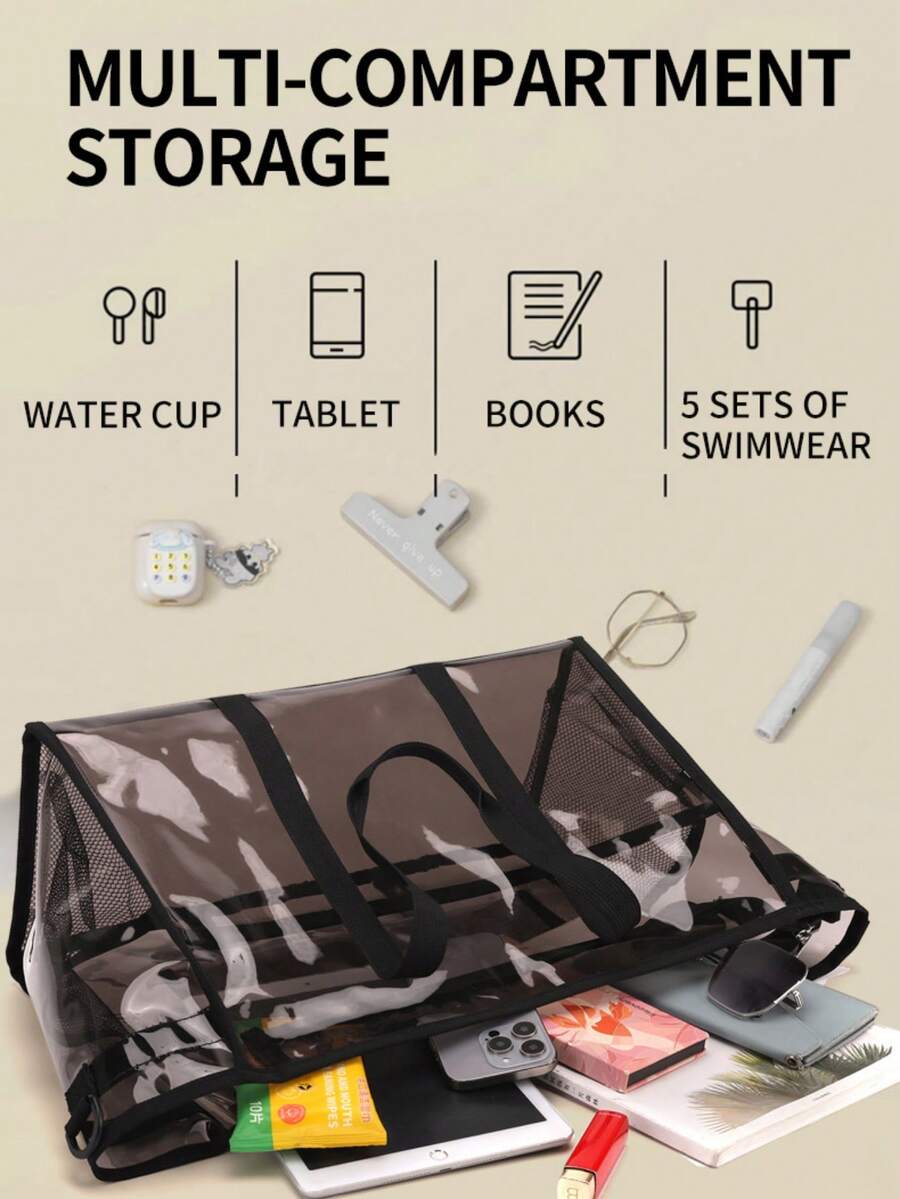 Ubysoyi Clear Tote Bag Set With Inner Pouch Stadium Bag Shoulder Beach Mommy Bag Handbag For Women/Unisex For Fitness Concert Sport Swim Travel Vacation