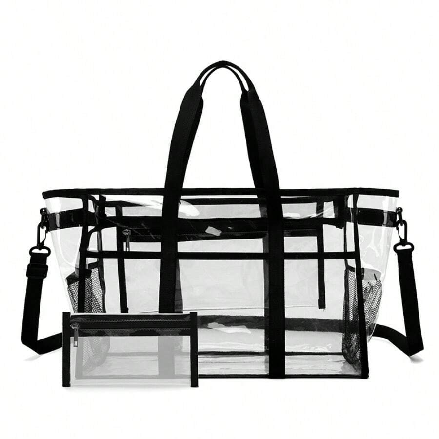Ubysoyi Clear Tote Bag Set With Inner Pouch Stadium Bag Shoulder Beach Mommy Bag Handbag For Women/Unisex For Fitness Concert Sport Swim Travel Vacation