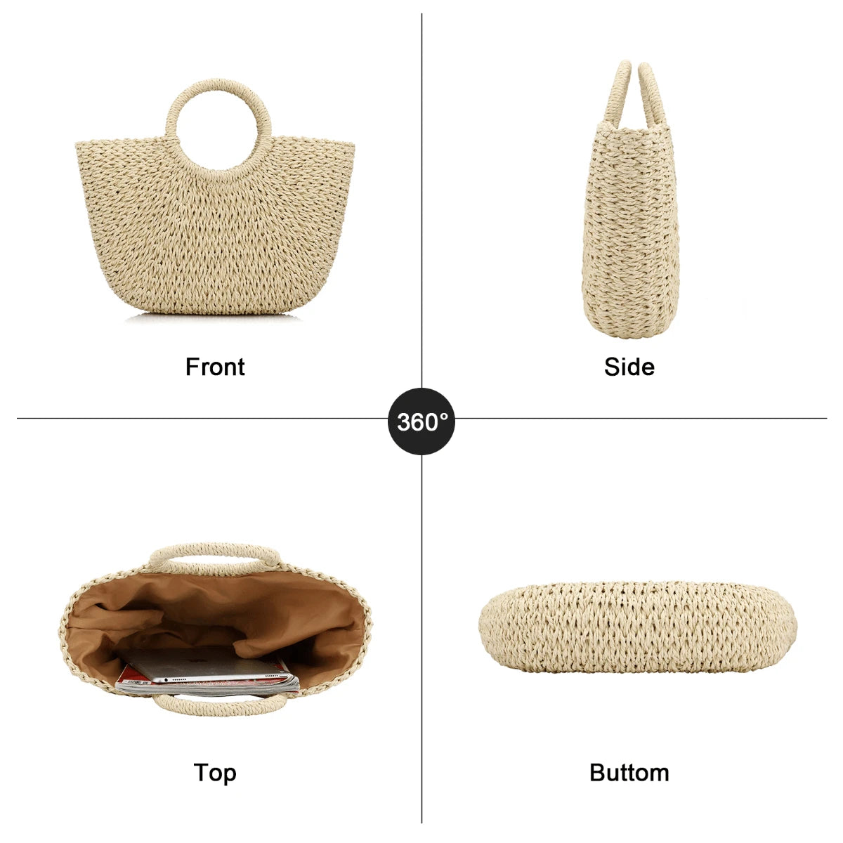 Milky Way Straw Bags For Women Handwoven Large Straw Tote Round Handle Summer Beach Rattan Bag Boho Chic Oversized Friendly Lightweight Holiday Gift Beachwear