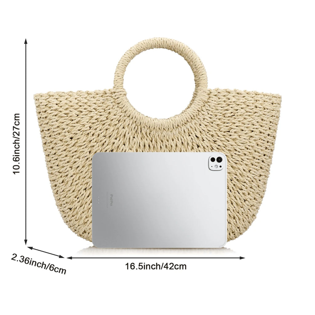 Milky Way Straw Bags For Women Handwoven Large Straw Tote Round Handle Summer Beach Rattan Bag Boho Chic Oversized Friendly Lightweight Holiday Gift Beachwear