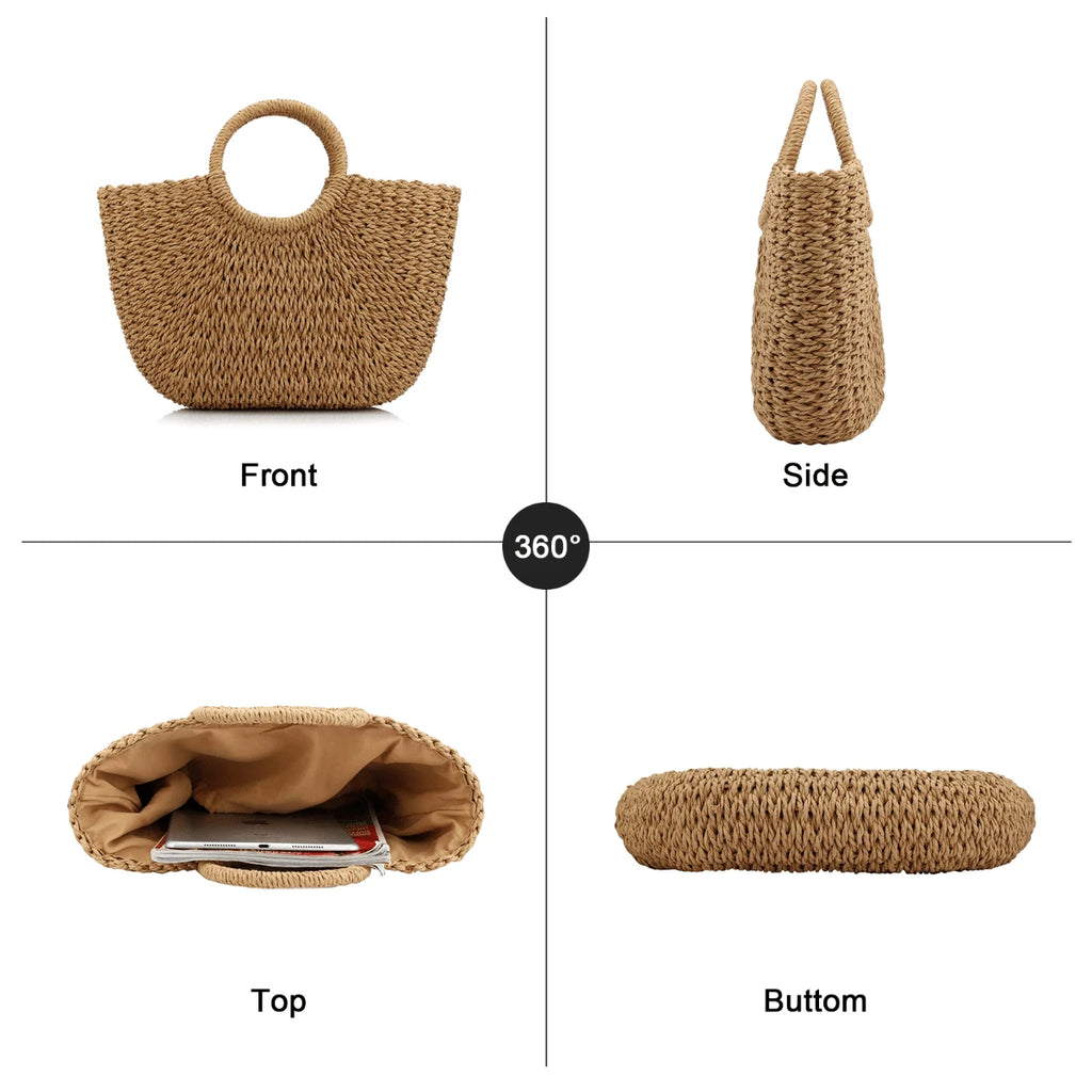 YYW Straw Bags For Women Handwoven Large Straw Tote Round Handle Summer Beach Rattan Bag Boho Chic Oversized Friendly Lightweight Holiday Gift Beachwear