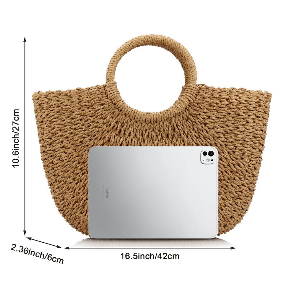 YYW Straw Bags For Women Handwoven Large Straw Tote Round Handle Summer Beach Rattan Bag Boho Chic Oversized Friendly Lightweight Holiday Gift Beachwear