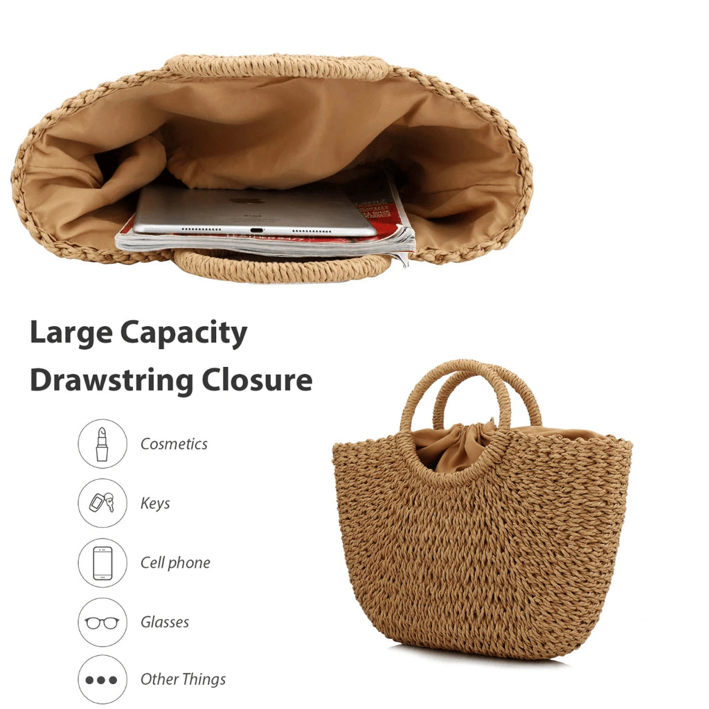 YYW Straw Bags For Women Handwoven Large Straw Tote Round Handle Summer Beach Rattan Bag Boho Chic Oversized Friendly Lightweight Holiday Gift Beachwear