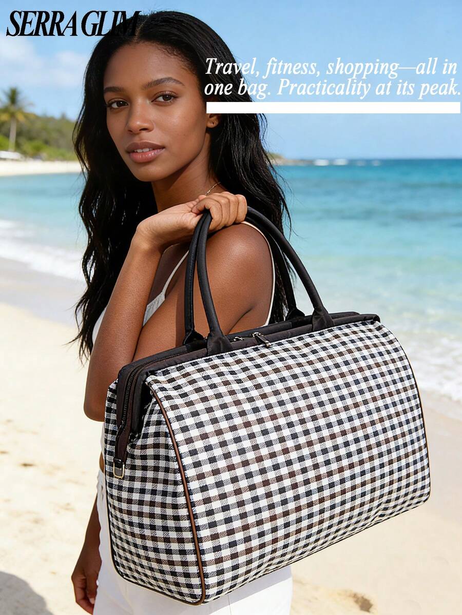 Retro Newspaper Print Women's Tote Bag Handbag Large Capacity Travel Organizer Storage Bag Waterproof Student Luggage Bag- Zipper Closure