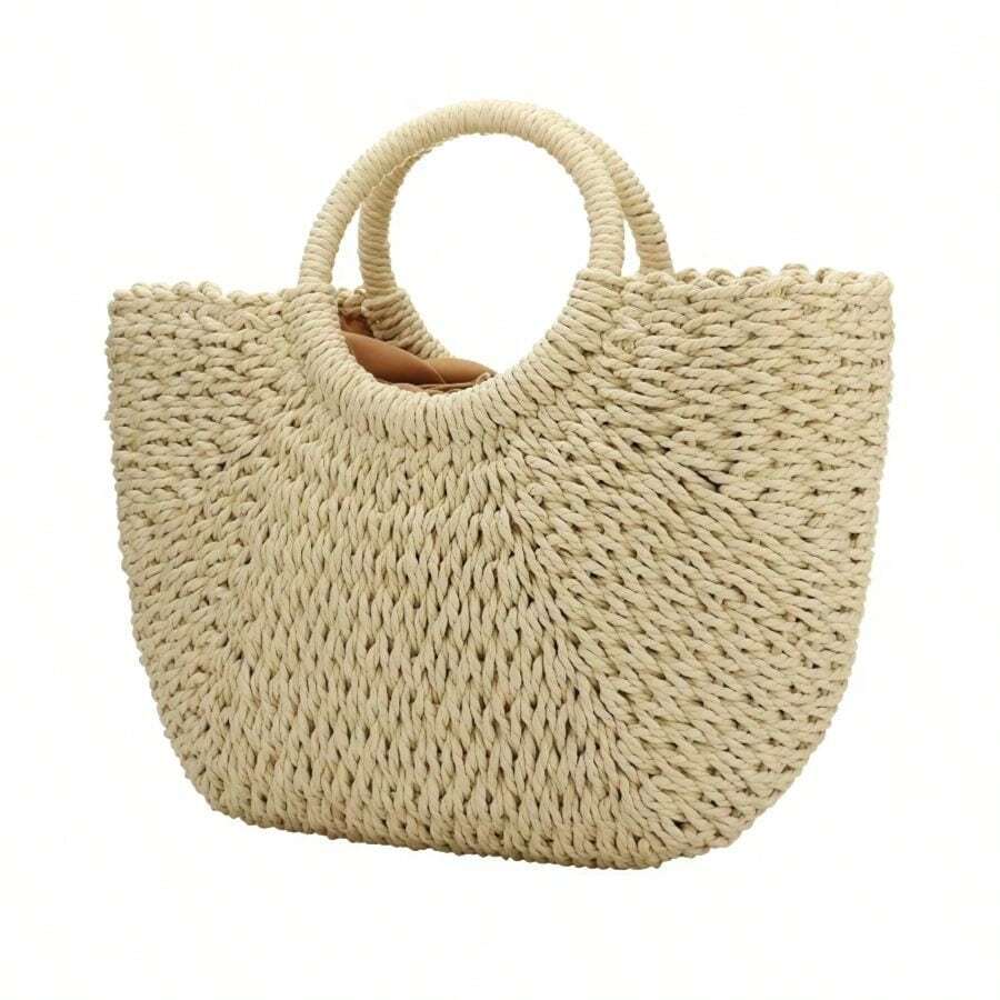Milky Way Straw Bags For Women Handwoven Large Straw Tote Round Handle Summer Beach Rattan Bag Boho Chic Oversized Friendly Lightweight Holiday Gift Beachwear