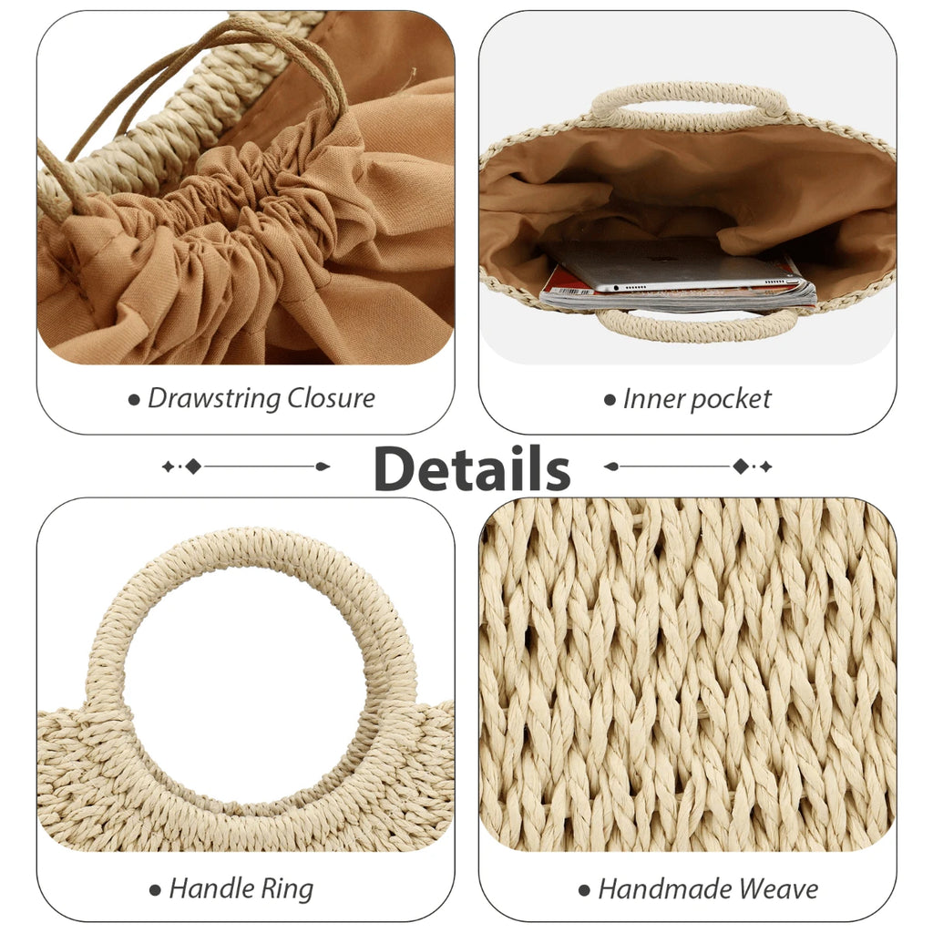 Milky Way Straw Bags For Women Handwoven Large Straw Tote Round Handle Summer Beach Rattan Bag Boho Chic Oversized Friendly Lightweight Holiday Gift Beachwear