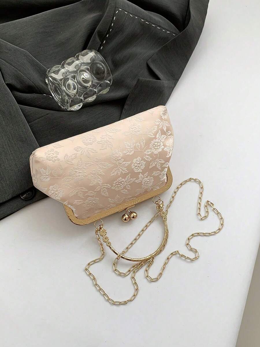 Fashionable Clip-Top Handbag, Elegant Tote Bag For Party And Shopping, Pattern Placement Random,Pink Bag