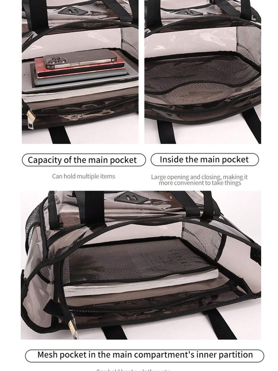 Ubysoyi Clear Tote Bag For Women/Unisex Transparent Handbag Lightweight See Through Shoulder Crossbody Bag For Vacation Fitness Concert Sport Swimming Travel