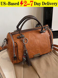 Premium Vintage Brown Distressed Leather Boston Bag| Genuine Cowhide Tote Bag Wi