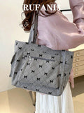Fashion Contrast Color Bow Print Shoulder Bag, Minimalist And Lightweight