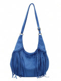Vintage Matte Suede Tassel Crescent Bag Women Large Capacity Crossbody Tote Bag Fashion Commute Shoulder Bag