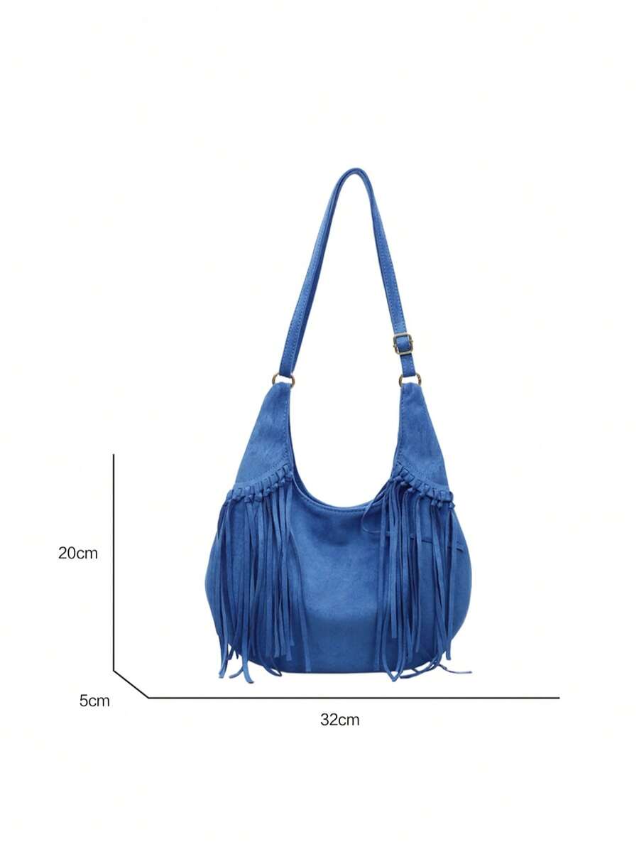 Vintage Matte Suede Tassel Crescent Bag Women Large Capacity Crossbody Tote Bag Fashion Commute Shoulder Bag
