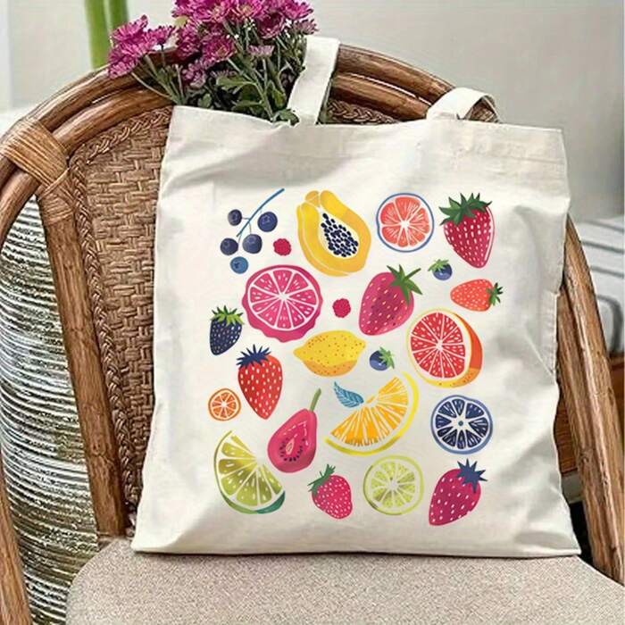 Women's & Unisex Tropical Fruit Tote Bag- Cute Strawberry, Grape, Lemon, Orange