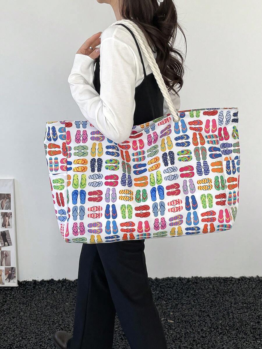 Large Waterproof Beach Tote Bag, Women's Handbag With Zipper, Waterproof And Sand-Proof, Swimming Pool Bag, Large Capacity (Pattern Random)