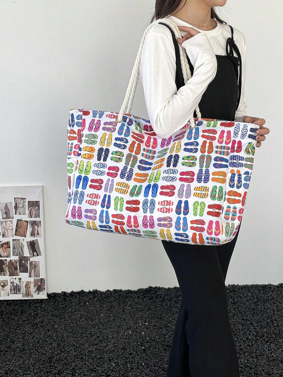 Large Waterproof Beach Tote Bag, Women's Handbag With Zipper, Waterproof And Sand-Proof, Swimming Pool Bag, Large Capacity (Pattern Random)