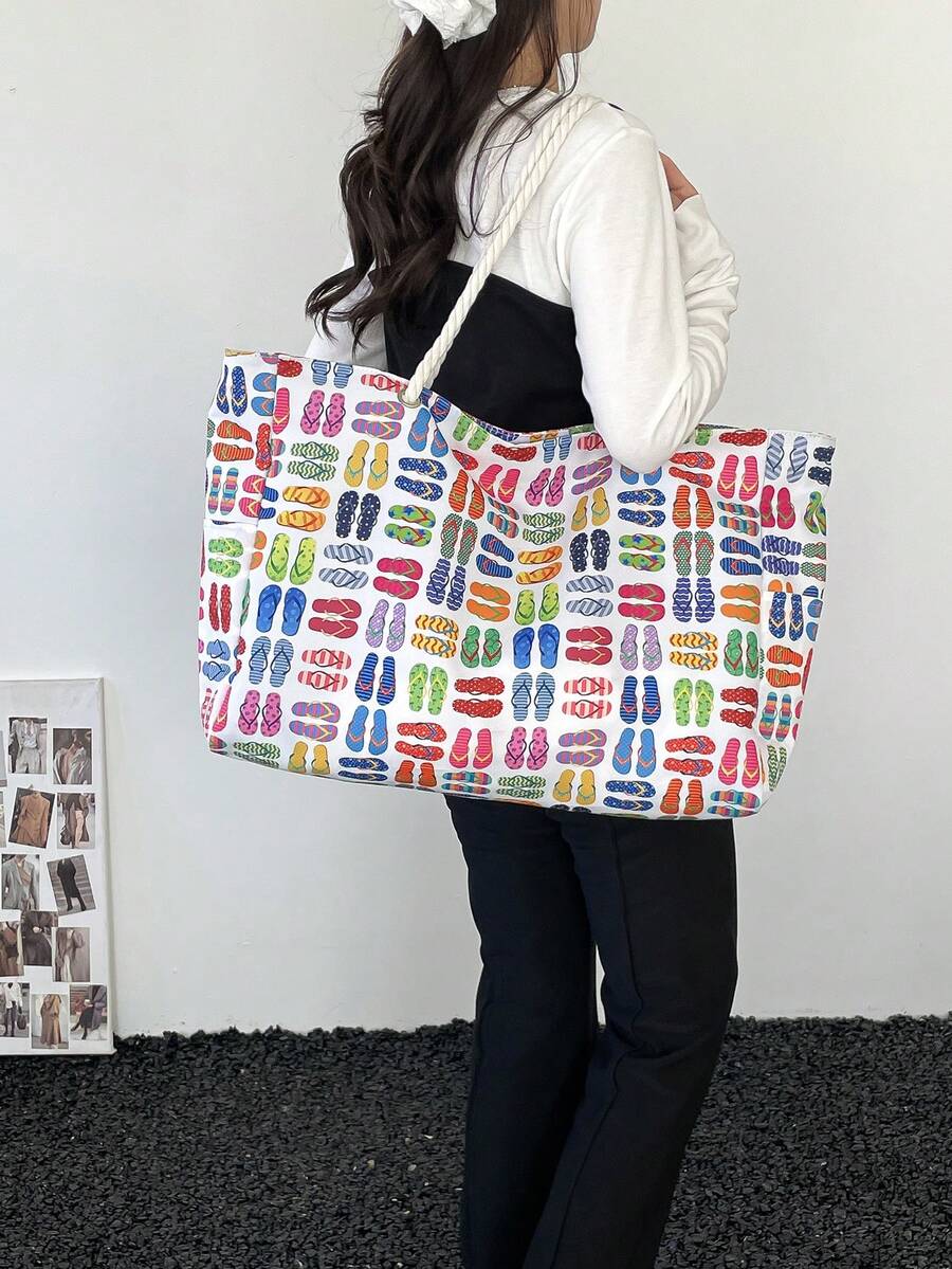 Large Waterproof Beach Tote Bag, Women's Handbag With Zipper, Waterproof And Sand-Proof, Swimming Pool Bag, Large Capacity (Pattern Random)