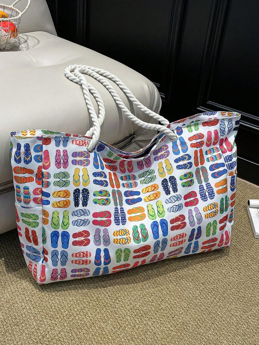 Large Waterproof Beach Tote Bag, Women's Handbag With Zipper, Waterproof And Sand-Proof, Swimming Pool Bag, Large Capacity (Pattern Random)