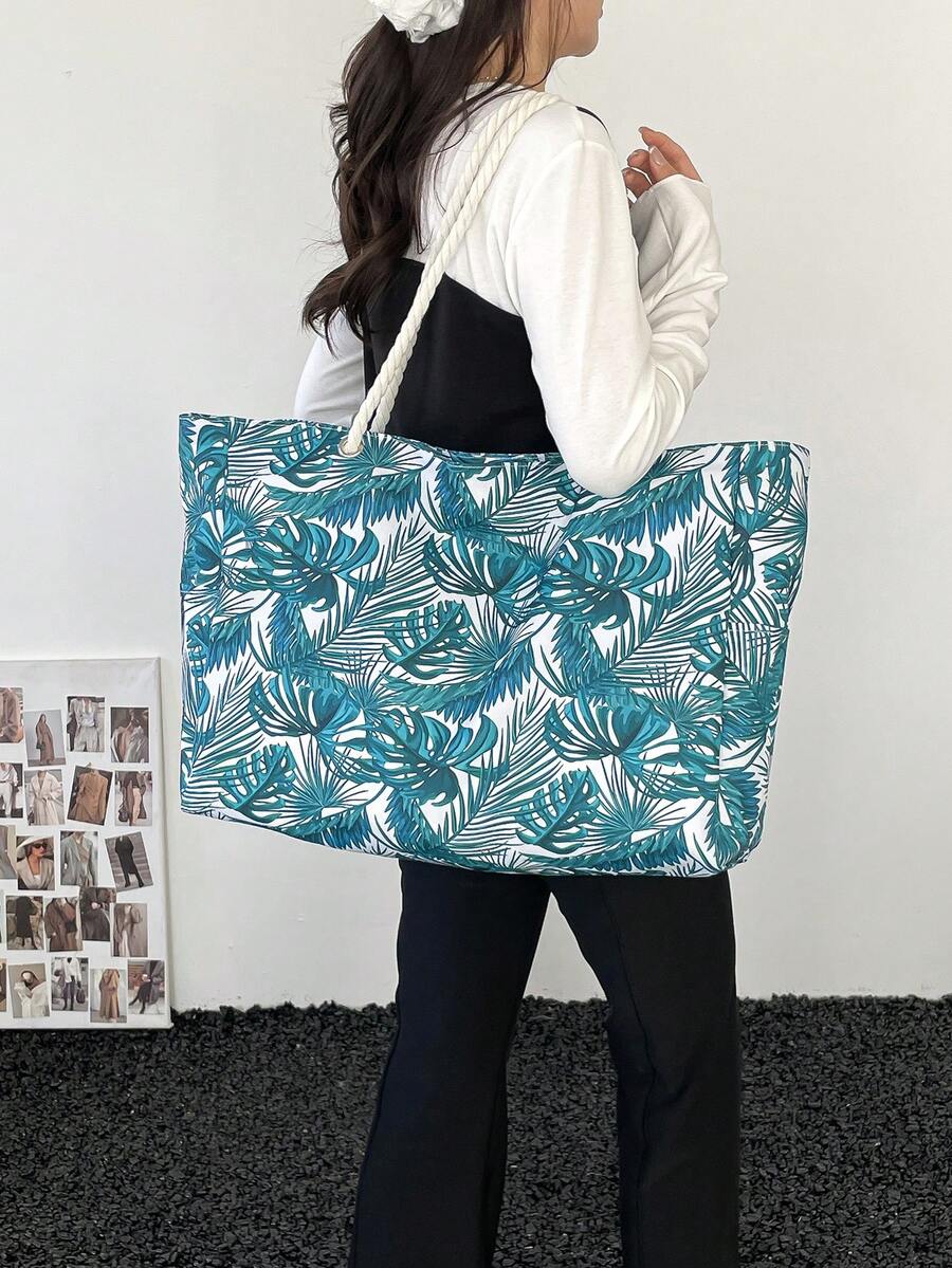 Large Waterproof Beach Tote Bag, Women's Zipper Closure Beach Handbag, Waterproof And Sand-Proof Swimming Pool Bag (Pattern Random), Summer Outfits