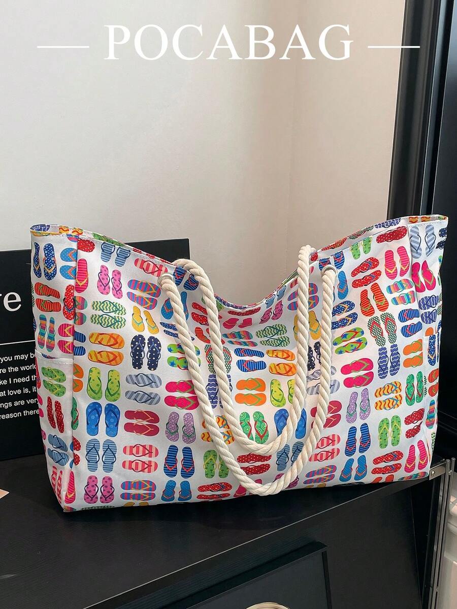 Large Waterproof Beach Tote Bag, Women's Handbag With Zipper, Waterproof And Sand-Proof, Swimming Pool Bag, Large Capacity (Pattern Random)