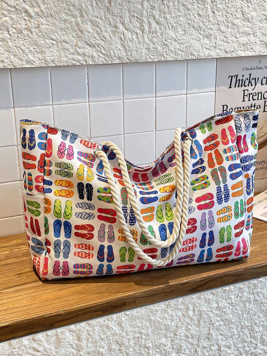 Large Waterproof Beach Tote Bag, Women's Handbag With Zipper, Waterproof And Sand-Proof, Swimming Pool Bag, Large Capacity (Pattern Random)