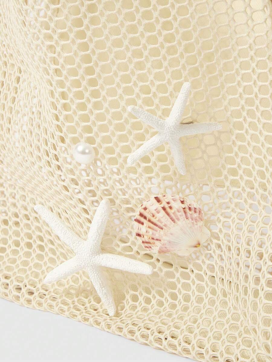 ROMWE Fairycore 1 Hand-Woven Tote Bag With Artificial Orchid Lily Decoration Large-Capacity Shoulder Backpack, Suitable For Summer Vacation And Beach Use, Random Shape And Size (Accessories Need To Be