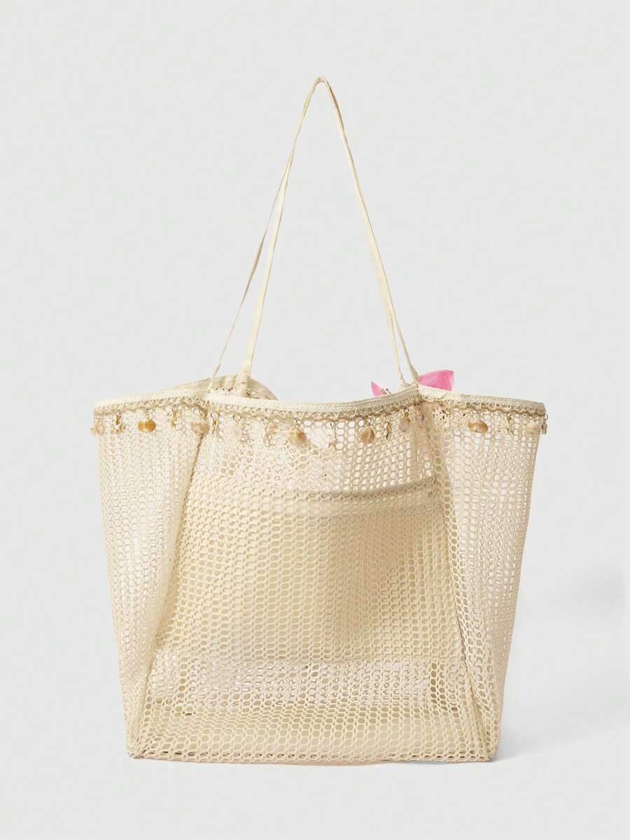 ROMWE Fairycore 1 Hand-Woven Tote Bag With Artificial Orchid Lily Decoration Large-Capacity Shoulder Backpack, Suitable For Summer Vacation And Beach Use, Random Shape And Size (Accessories Need To Be