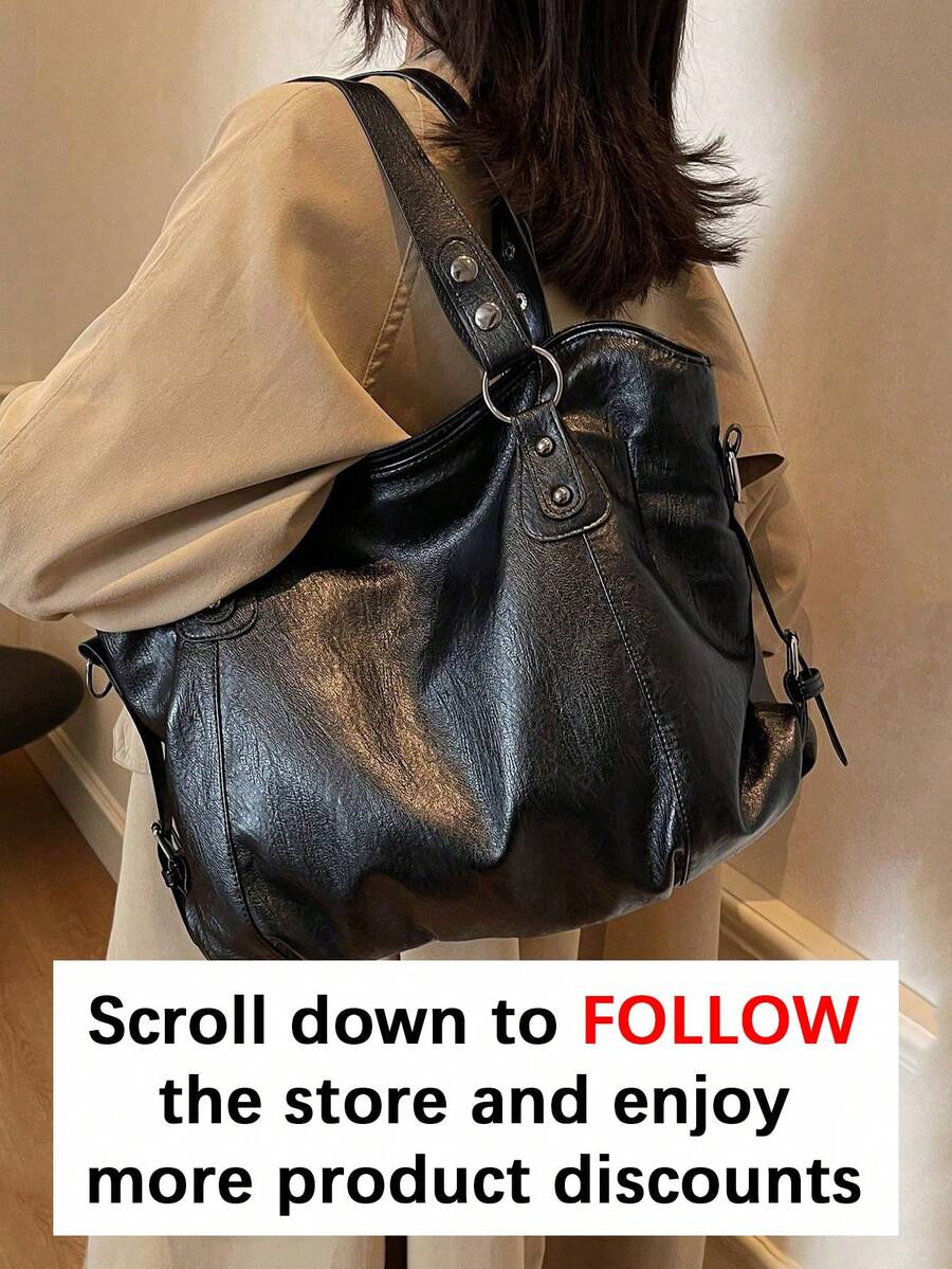 Fashionable Large Capacity Faux Leather Tote Bag, Commuter Shoulder Crossbody Women's Bag, Suitable For Outings, Shopping, Travel