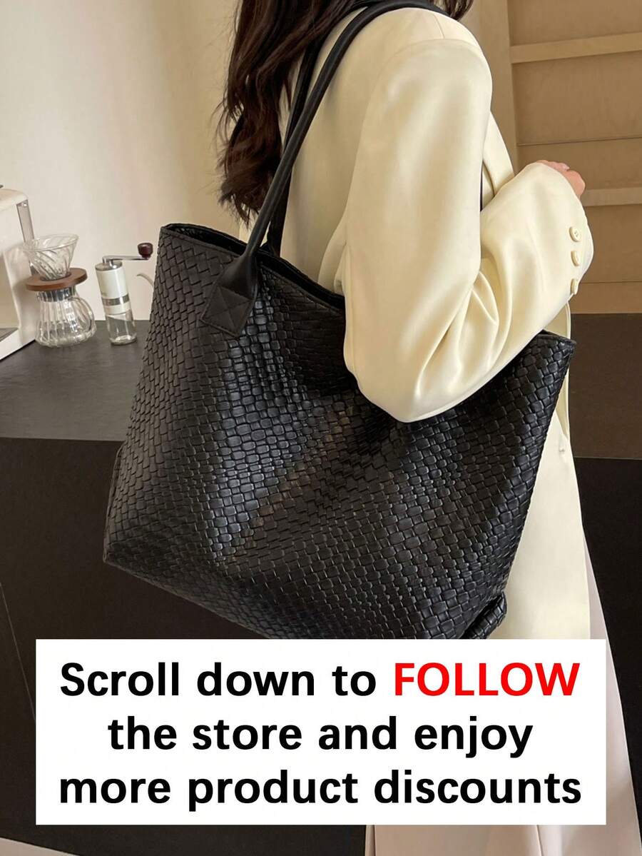 New Large Capacity Woven Pattern Handbag, Fashionable Shoulder Tote Bag, Unique Design, Solid Color Shoulder Bag, Suitable For Daily Outings, Shopping, Work And Commuting, Eye-Catching Ladies Work Bag