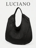 Women's Handbag, Black, Vintage Large Capacity Tote Bag, Suede Handbag, Solid Color Patchwork Design, Western Style, Large Capacity Lightweight Handbag, Women's Shoulder Bag, Commuter Bag, PU Leather