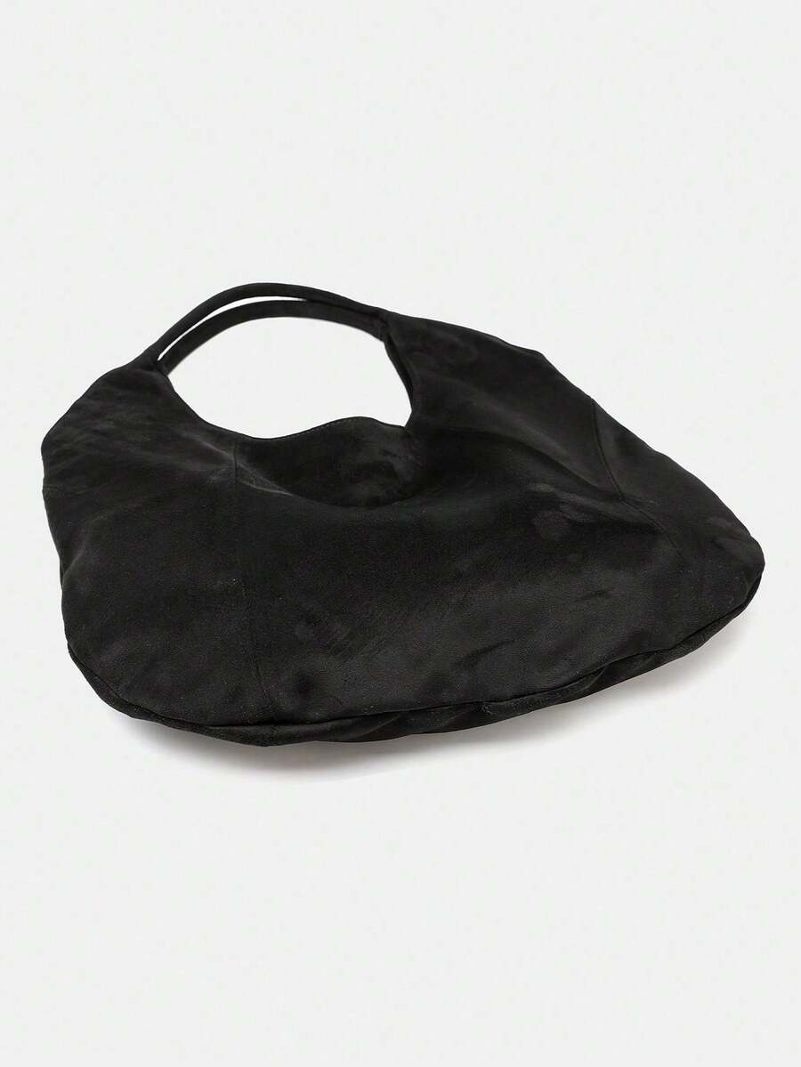 Women's Handbag, Black, Vintage Large Capacity Tote Bag, Suede Handbag, Solid Color Patchwork Design, Western Style, Large Capacity Lightweight Handbag, Women's Shoulder Bag, Commuter Bag, PU Leather