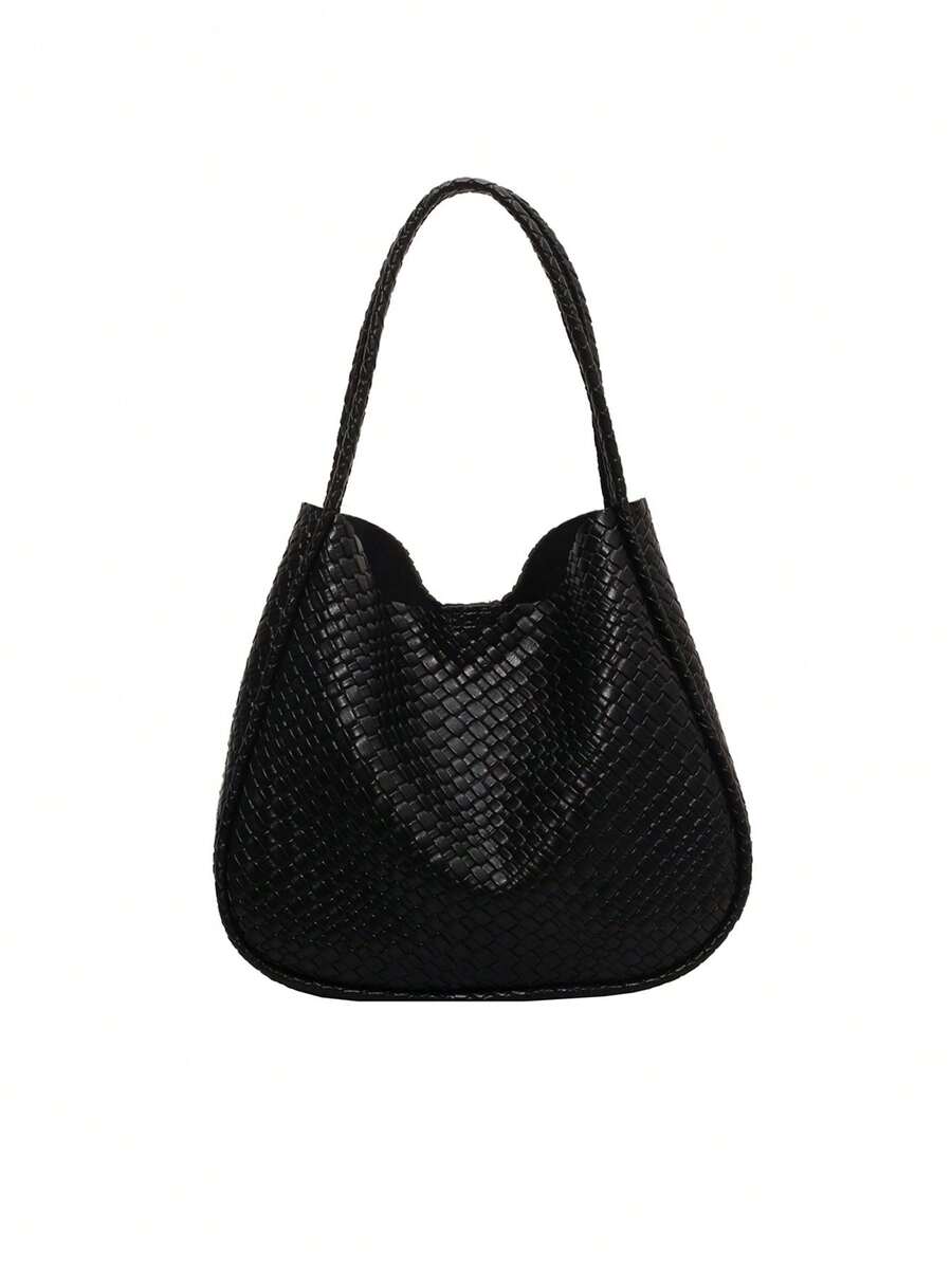 Fashionable Women's Large Capacity Woven Casual Minimalist Solid Color Faux Leather Handbag/Shoulder Bag, Suitable For Commuting, Shopping, Dating