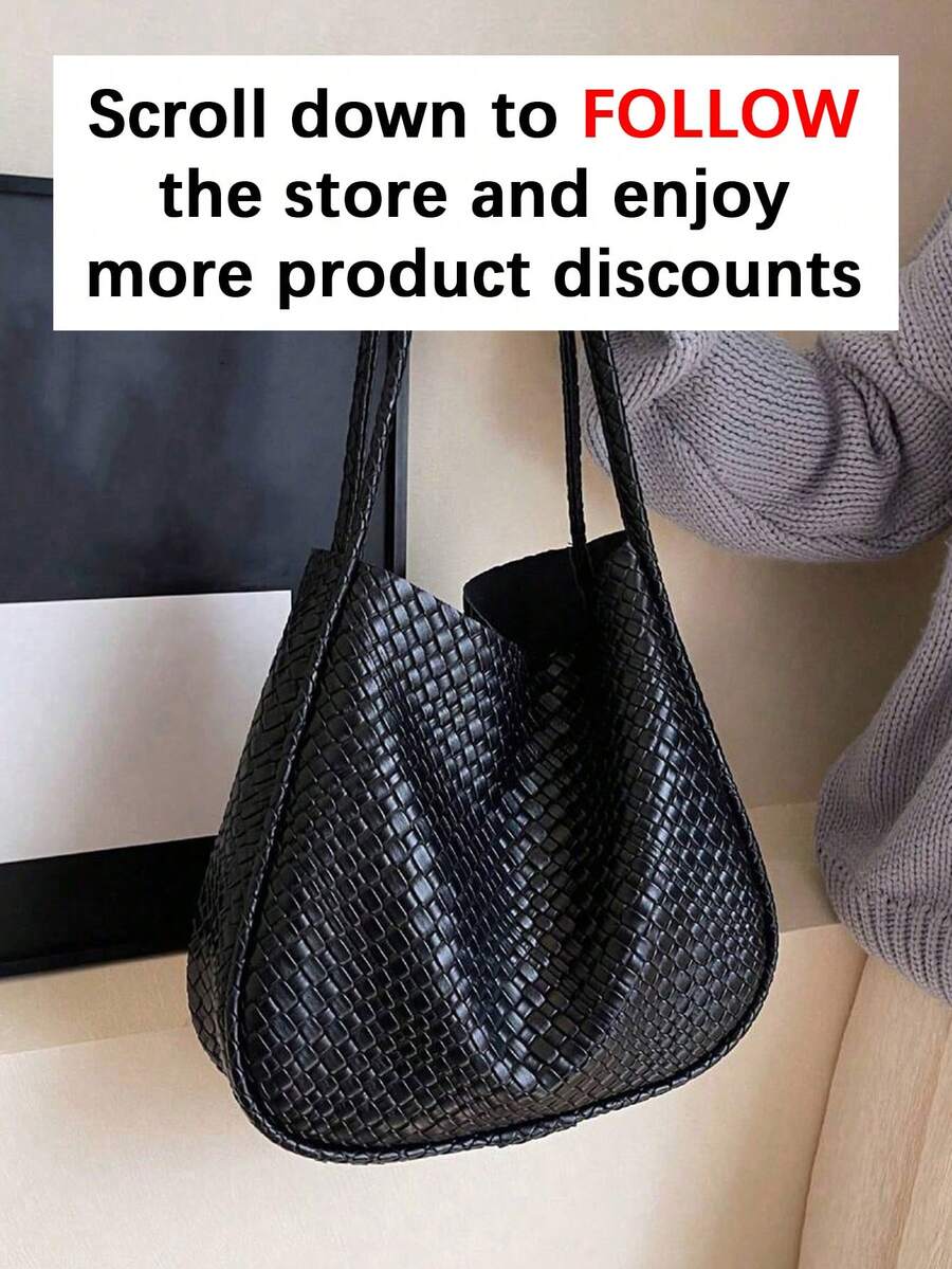 Fashionable Women's Large Capacity Woven Casual Minimalist Solid Color Faux Leather Handbag/Shoulder Bag, Suitable For Commuting, Shopping, Dating
