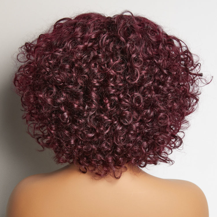 Trendy Burgundy Curly Bob Glueless Minimalist HD Lace T Part 99J Hair Color Wig 100% Human Hair  - US Only
