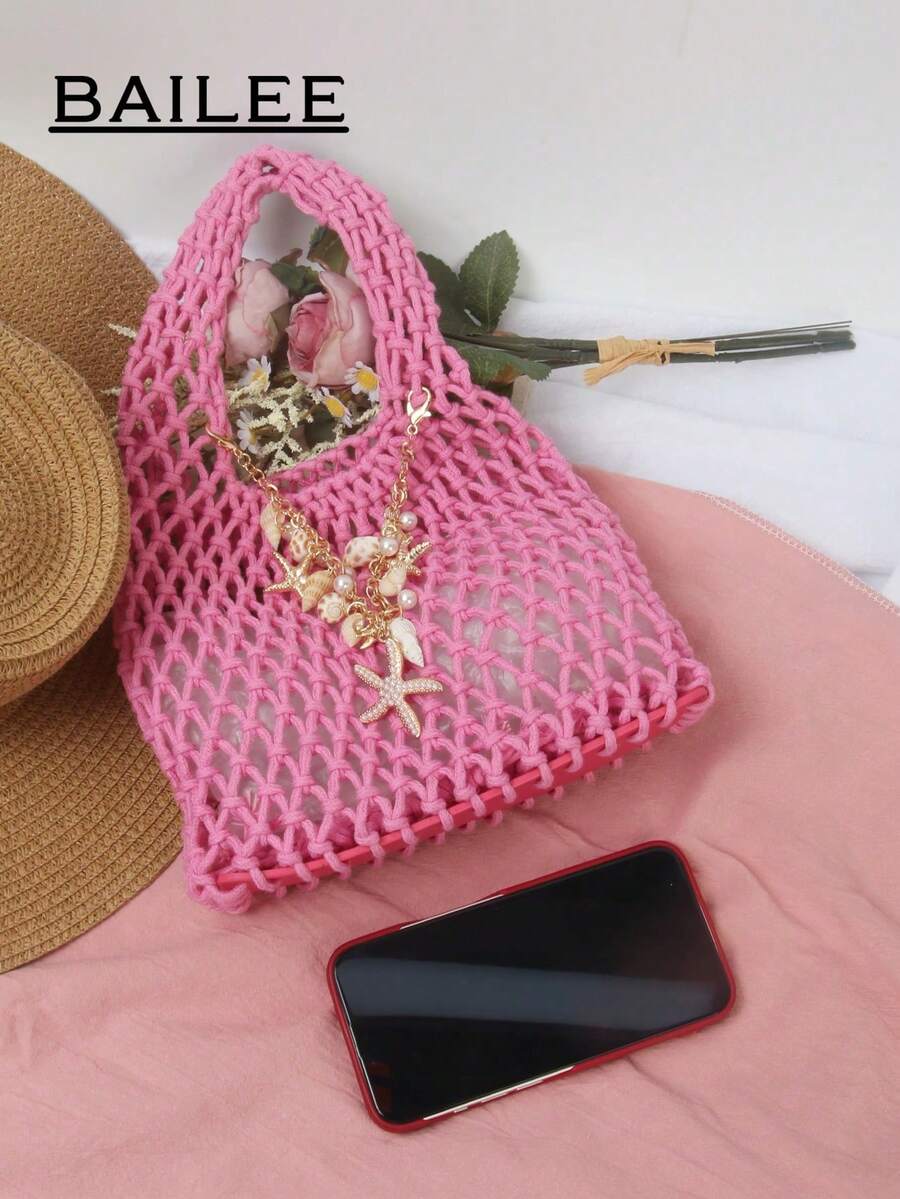 BAILEE Fashion Casual Multi-Color Hand-Woven Tote Bag, PU Base, Ocean Theme Decoration, Suitable For Beach Wear, Great Gift