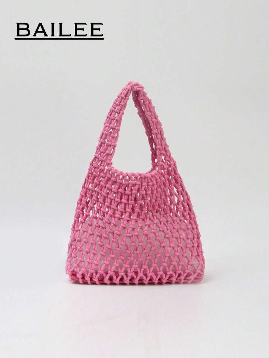 BAILEE Fashion Casual Multi-Color Hand-Woven Tote Bag, PU Base, Ocean Theme Decoration, Suitable For Beach Wear, Great Gift