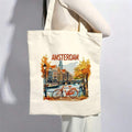 1pc Women's Amsterdam Netherlands Themed Tote Bag- Large Capacity Durable Canvas