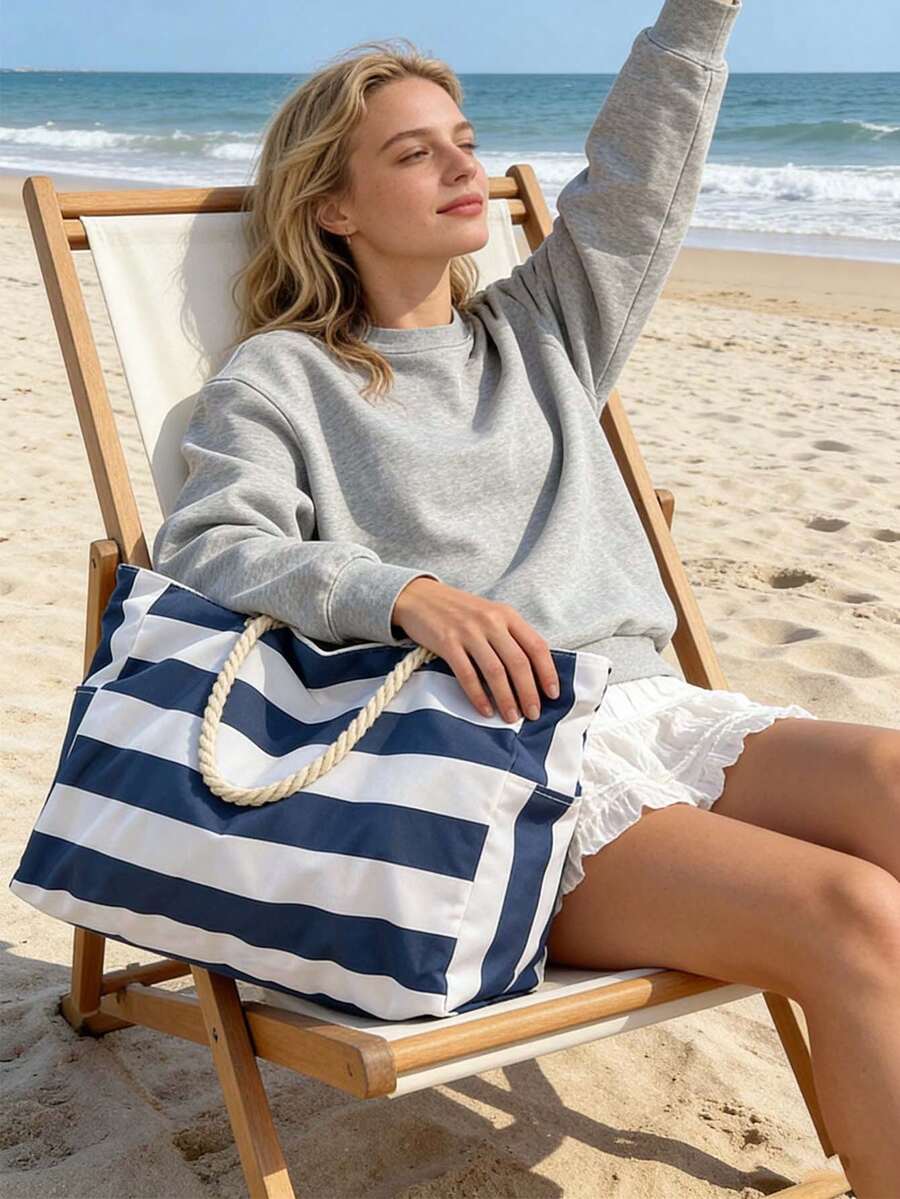 Summer Waterproof Beach Bag For Women Large Tote Bag Lightweight Shoulder Bag Soft Handbag For Durable Foldable Vocation Travel Essential Pool