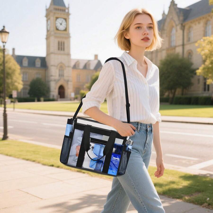 Clear Bag For Stadium Events 12x6x12 Clear Tote Bag With Zipper Closure Adjustable Strap For Concerts Sports Events Fest