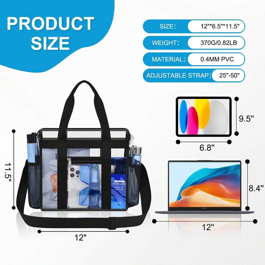 Clear Bag For Stadium Events 12x6x12 Clear Tote Bag With Zipper Closure Adjustable Strap For Concerts Sports Events Fest
