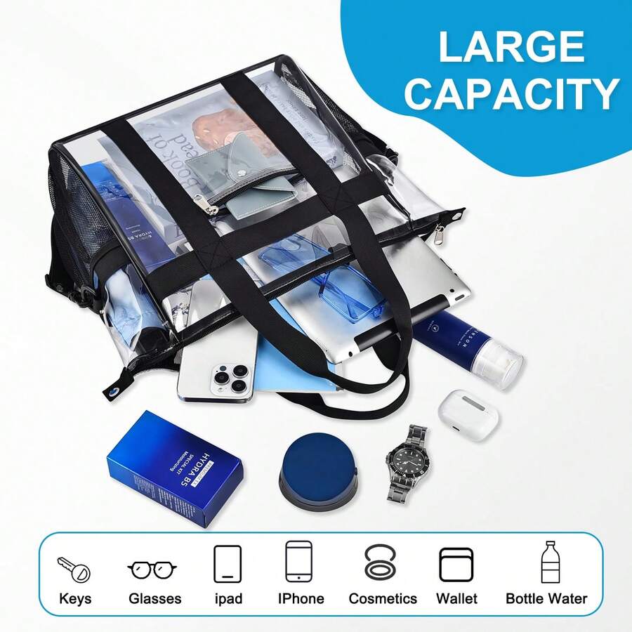 Clear Bag For Stadium Events 12x6x12 Clear Tote Bag With Zipper Closure Adjustable Strap For Concerts Sports Events Fest