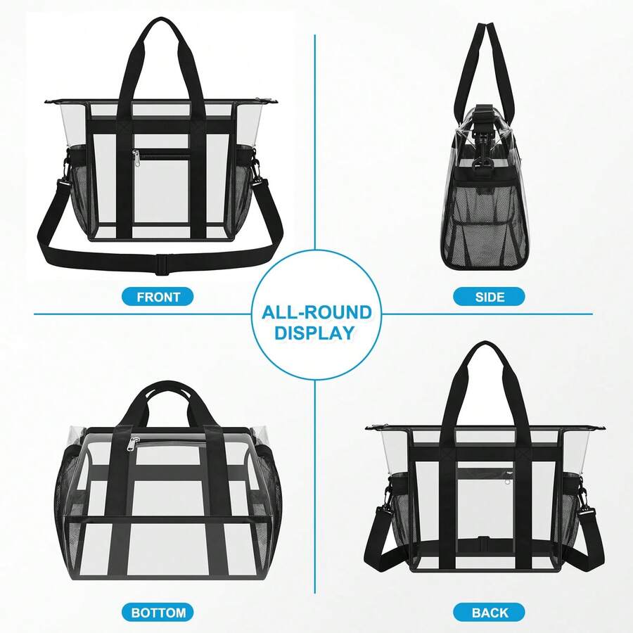 Clear Bag For Stadium Events 12x6x12 Clear Tote Bag With Zipper Closure Adjustable Strap For Concerts Sports Events Fest